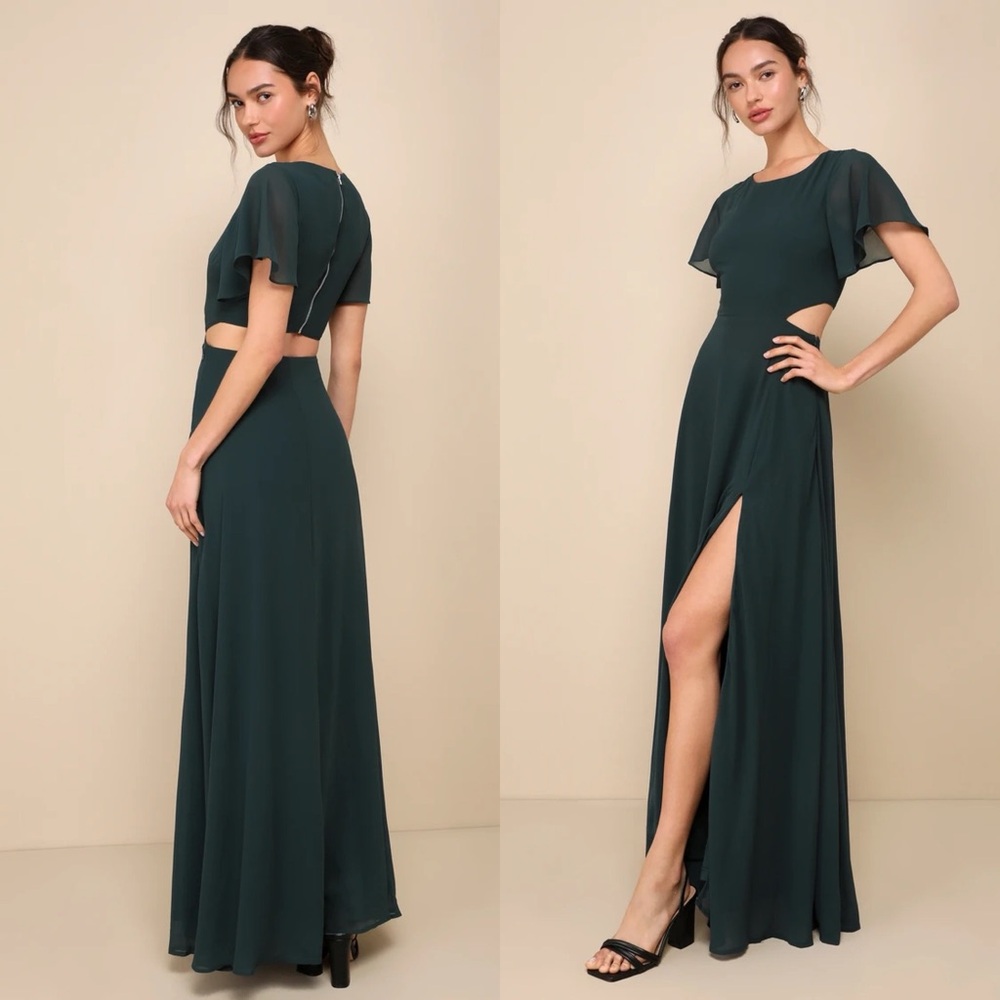 LULUS Garden Bliss Emerald Green Cutout Maxi Dress